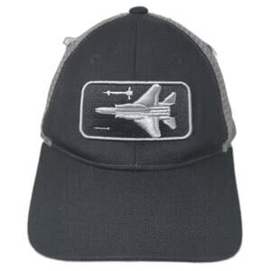 Zephyr Trucker Hat Black Gray OS Fighter Jet Airplane Embroidered Adjustable